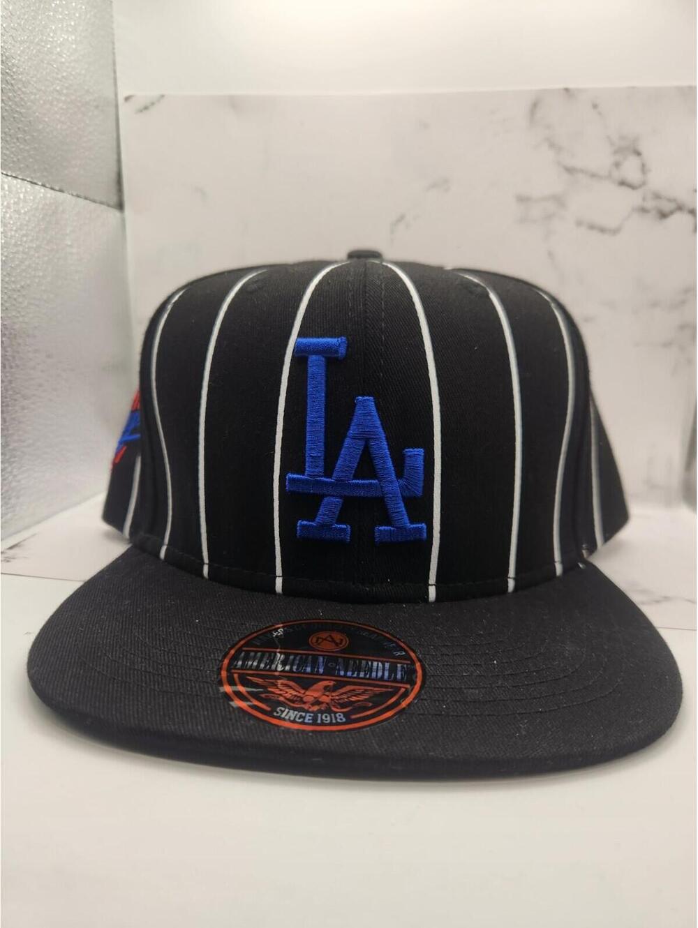 🔥 Los Angeles Dodgers Black White Pinstripe Birdcage Snap Back Hat New🔥